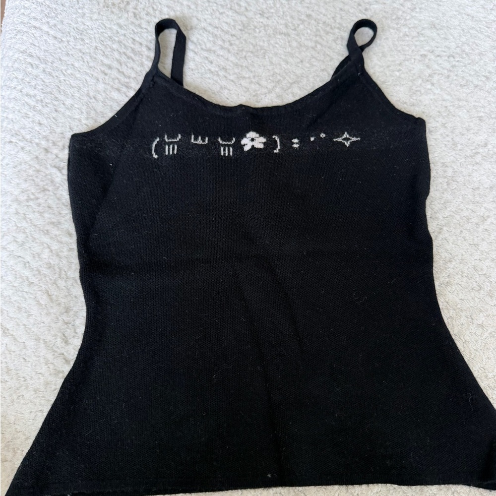 Black Knit Graphic Slim-Strap Camisole